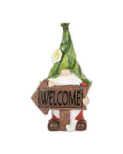 GNOME WITH GLOWING WELCOME SIGN SOLAR STATUE